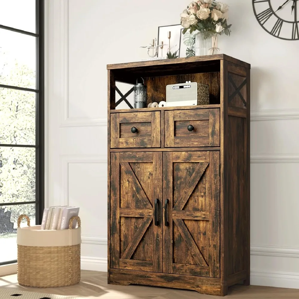 Farmhouse Storage Cabinet with Drawers and Shelves, Kitchen Pantry Storage Cabinet, Floor Hutch Cupboard for Dining Living Room