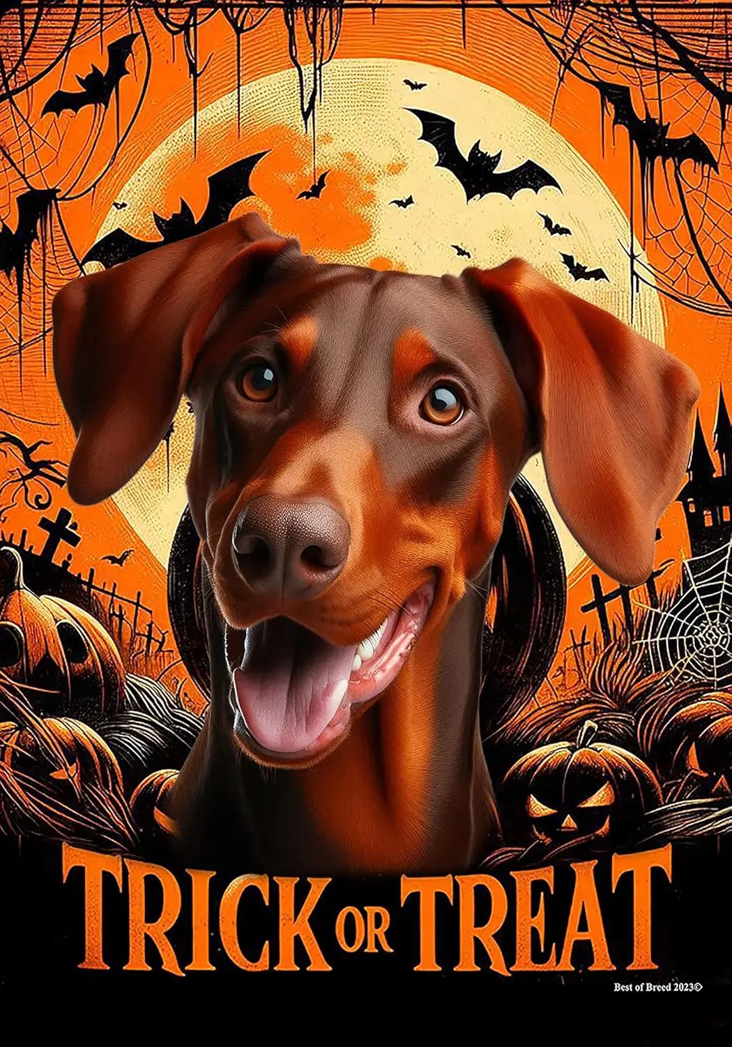 Doberman Red Uncropped - Best of Breed Halloween Garden Flag