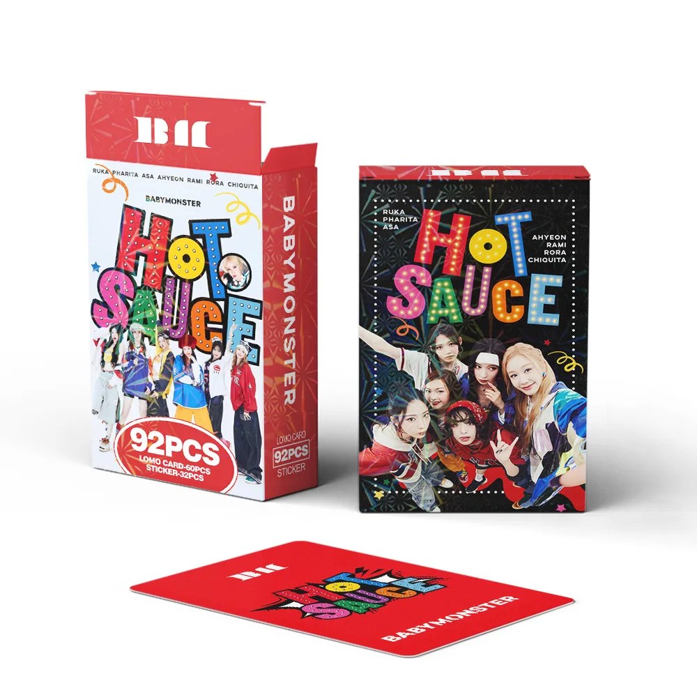 

BABYMONSTER Hot SAUCE HD Photocards RAMI RORA AHYEON RUKA Double Sides LOMO Cards 92Pcs/Set Non Repeating Stickers Fans Gift