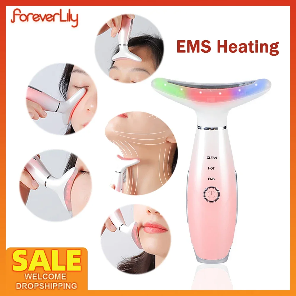 EMS Neck Face Lifting Beauty Device Heating LED Photon Skin Tightening Firm Neck Massager Reduce Double Chin Anti Wrinkle