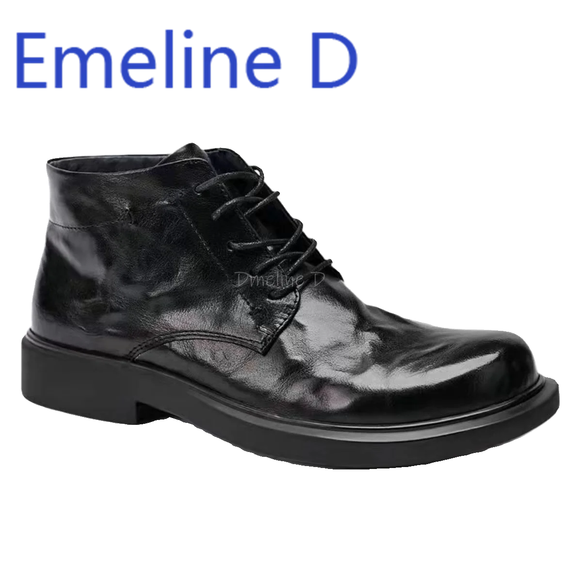 

Cowhide Men's Boots with Fashionable Round Toe and Black Lace Up Design Flat Bottom Comfortable and Trendy Casual Short Boots