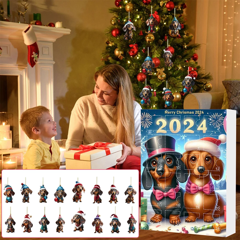 Dachshund تقويم القدوم 2024 24 يوما من عيد الميلاد تحصيل مضحك الكلب مجموعة عيد الميلاد تقويم القدوم لعبة Dachshund لطيف