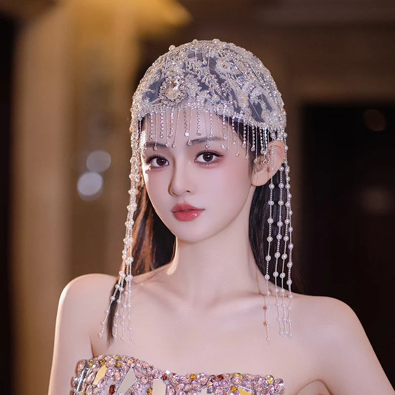 Acessórios de cabelo de noiva 2025 novo artesanal frisado strass fio de seda moda chapéu acessórios para o cabelo medusa franjas chapéu cabeça