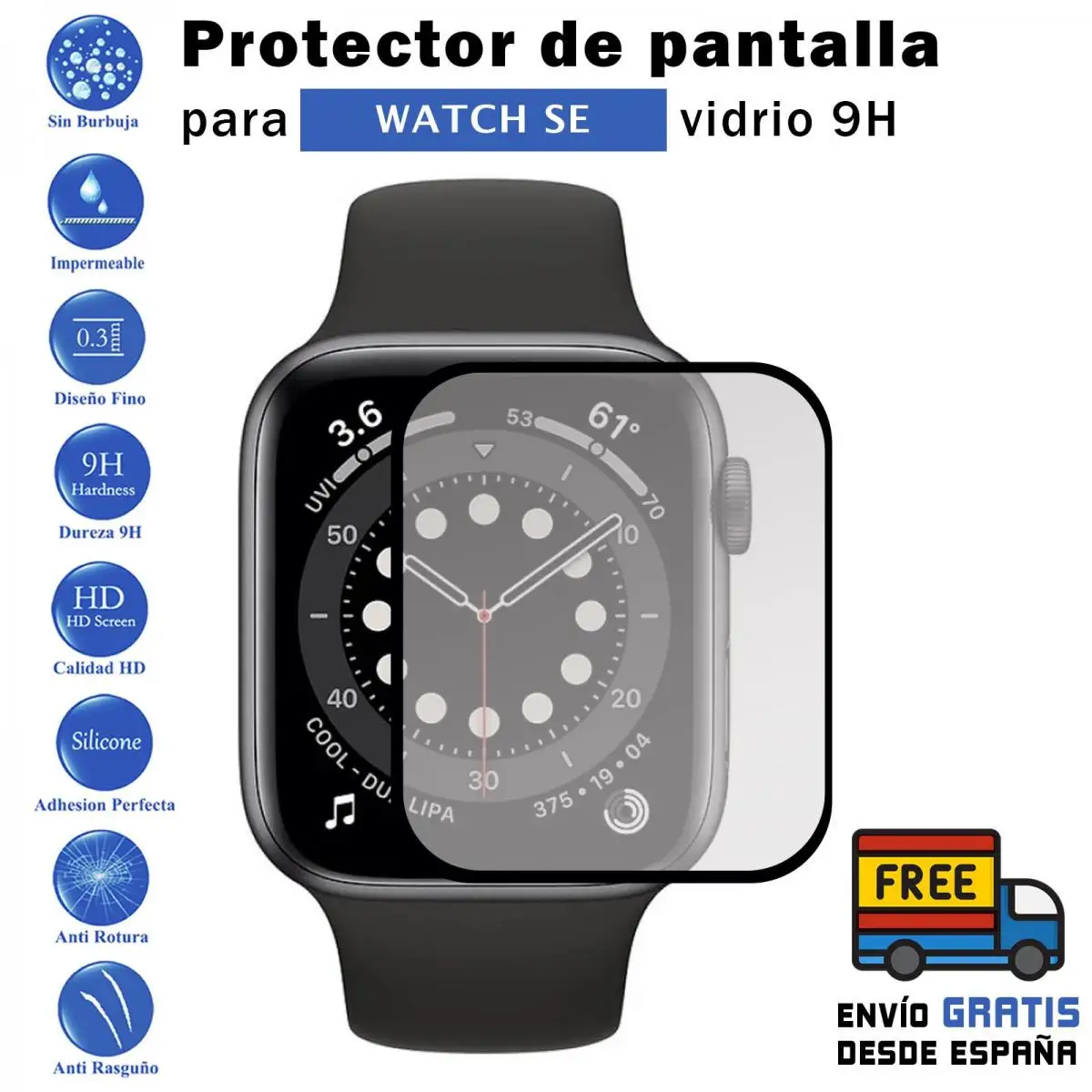 Apple Watch SE 40 mm black tempered glass 9H screen Protector for movil - Todotumovil