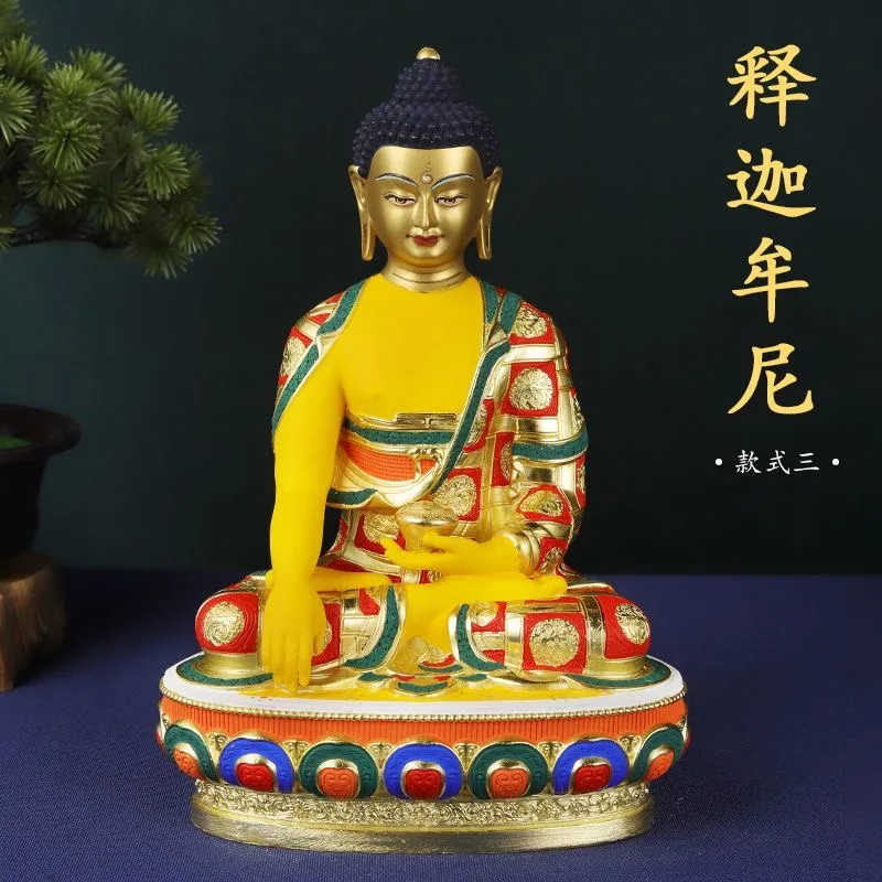 high grade colored draw Good Buddha statue bless family Safety Healthy luck Painted Sakyamuni Buddha God statue