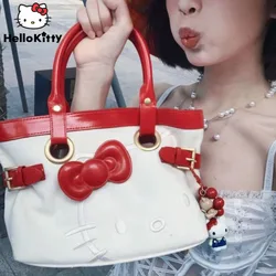 Cute Cartoon Women's Hello Kitty Patchwork Canvas Bag Large Capacity New Tote Handbag Casual Shoulder Bag