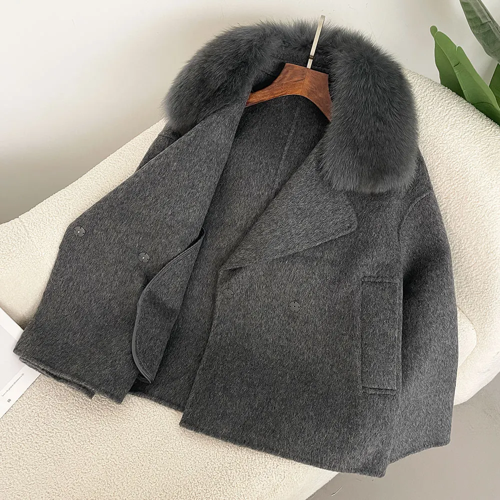 OFTBUY Cappotto di lana di fascia alta Cappotto da donna in cashmere double face con collo in vera pelliccia Giacca invernale da donna di lusso Abbigliamento caldo Autunno