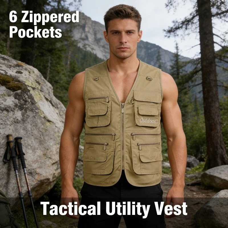 

Лето 2026, мужской жилет с несколькими карманами, свободный крой, большой размер, повседневный жилет для рыбалки и фотографии, репортер