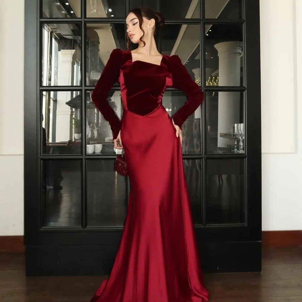 

Customized Matching Fashion Pleat Mermaid Square Neck Long Dresses Bespoke Occasion Dresses Exquisite High Quality Chinese Style