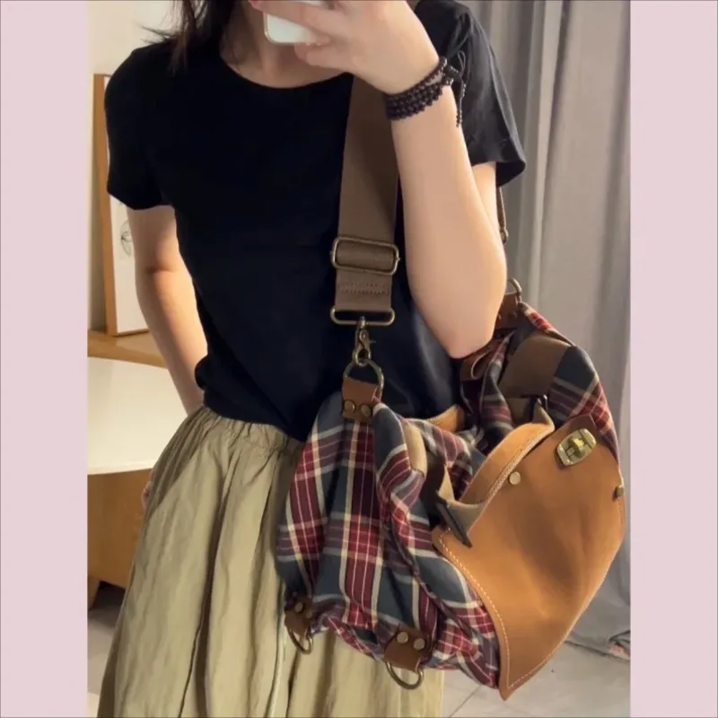 

Портативный рюкзак, женская сумка-мессенджер двойного назначения, большая вместительная красная клетчатая сумка, новая холщовая сумка для студентов колледжа, многофункциональная