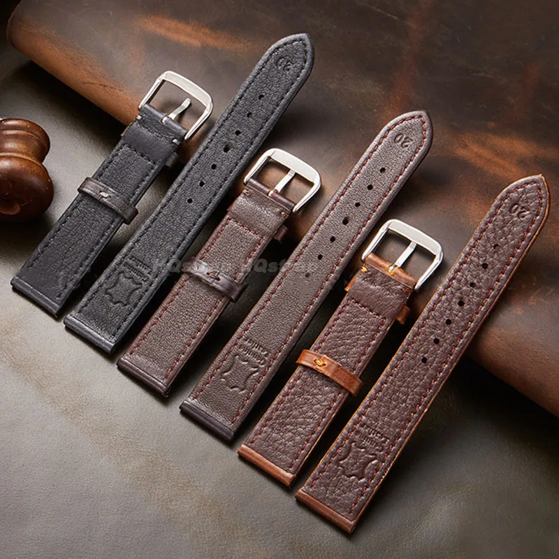 Correa de reloj de piel de vaca, correa de cuero suave de 18mm y 20mm, pulsera Universal para hombres y mujeres de negocios, pulsera resistente al agua con decoloración de cera de aceite