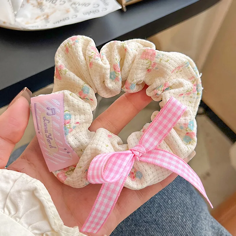 Ballet Bowknot Hair Ring Sweet Silk Ribbon Solid Fabric Scrunchies Set Elastic Hair Bands Fashion Ponytail Rope Women Headwear