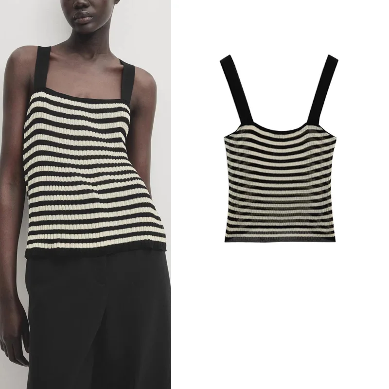 

Новый женский повседневный полосатый полый вязаный жилет MD, футболка с бретельками, футболка ort Sle из полиэфирного волокна для поездок на работу