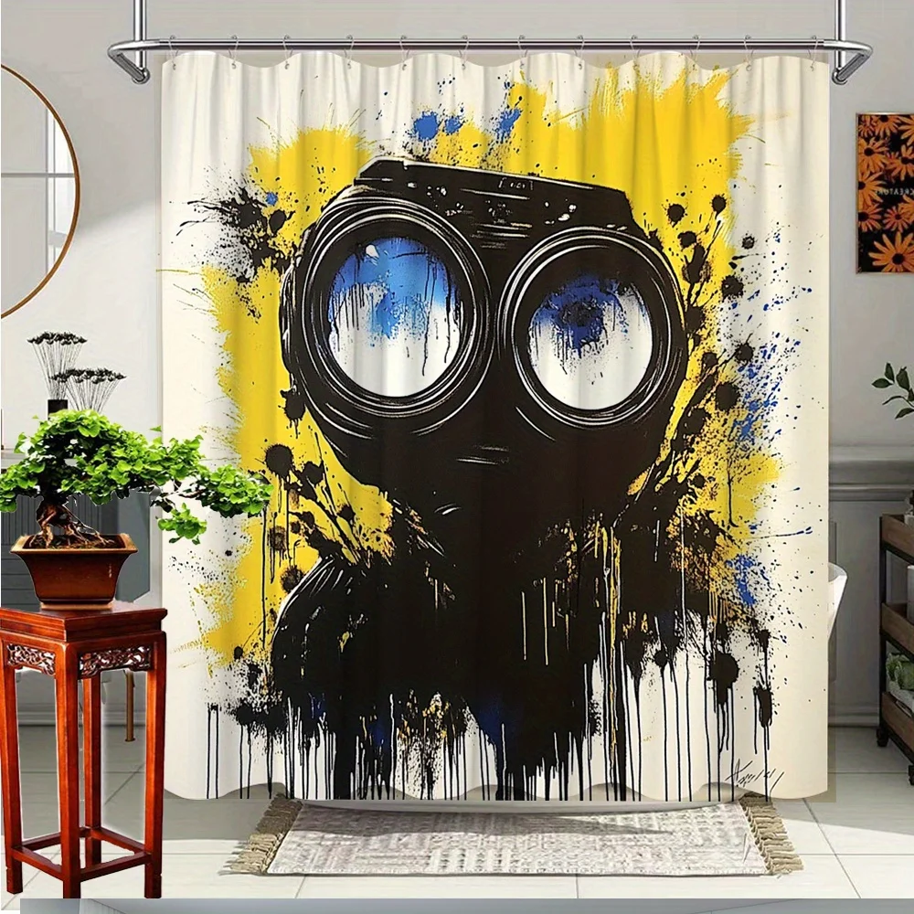 

1pc Creative Gas Mask Art Shower Curtain, Eye-Catching Design with Abstract Splatter Pattern, Bathroom Decor, Polyester Fabric