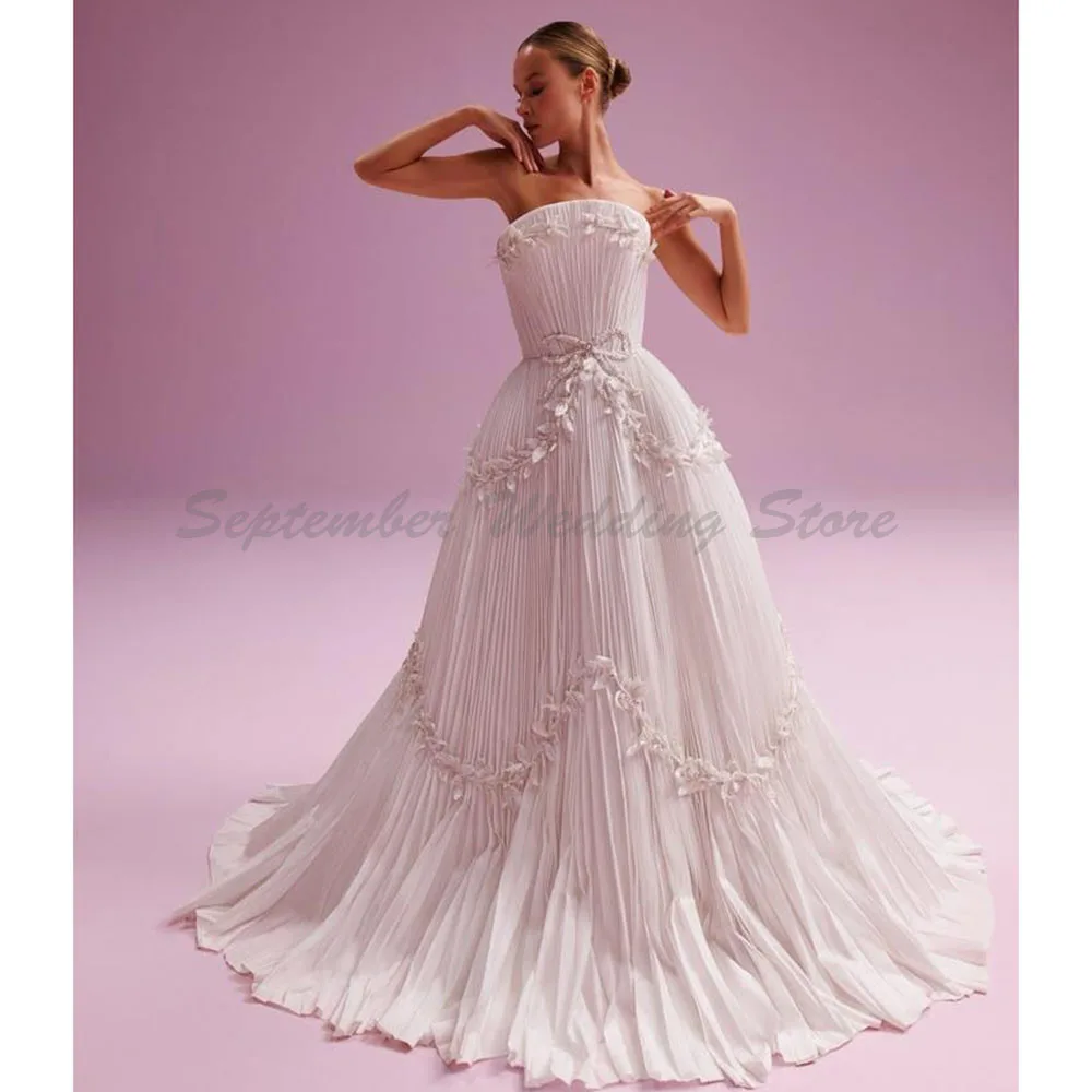 Abiti da sposa Pastol per le donne Abito da banchetto senza maniche senza spalline senza spalline con strascico di corte al pavimento di alta qualità