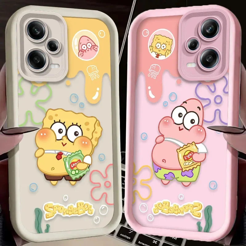 Lovely SpongeBobs Case for Xiaomi Redmi Note 13 12 11 Pro Plus 4G 5G 12S 11S 10S 10 9 9S 8 12C 13C A3 Silicone Shockproof Capa