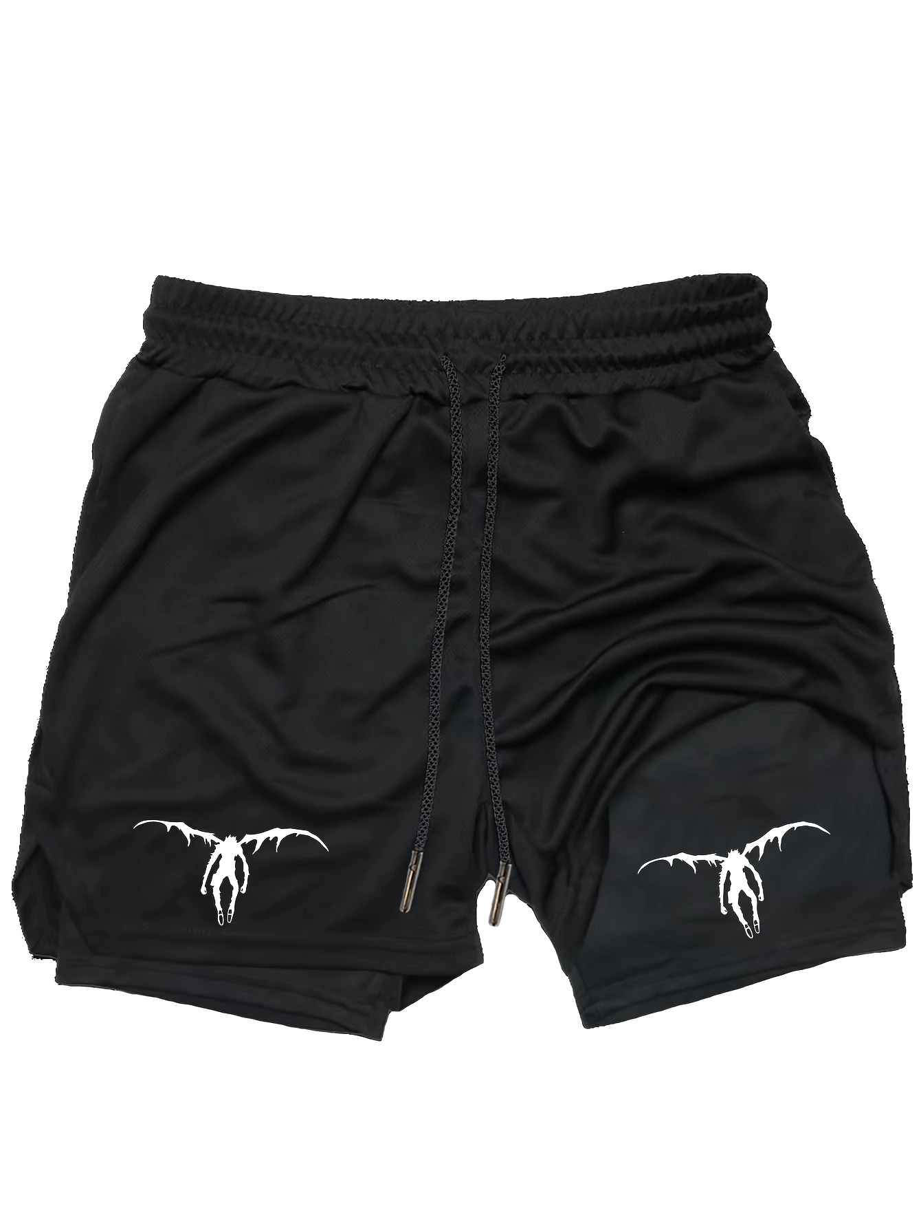 

Men'S Anime Double Print 2-In-1 Double Layer Shorts, Drawstring Waist Shorts, Tight Fit, Quick Dry, Breathable Athletic Shorts