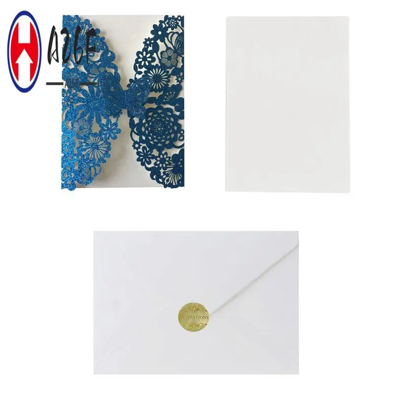 

A26F-20 Набор пригласительных билетов с бабочками, кружевные свадебные приглашения, бумажная открытка Quinceanera с конвертами (синий блеск)