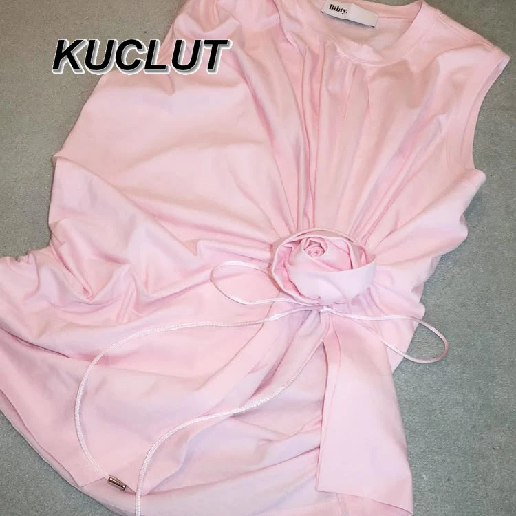 

Женские топы на бретелях, летняя футболка без рукавов в японском стиле с 3D розой и рюшами на талии, модный повседневный жилет для женщин