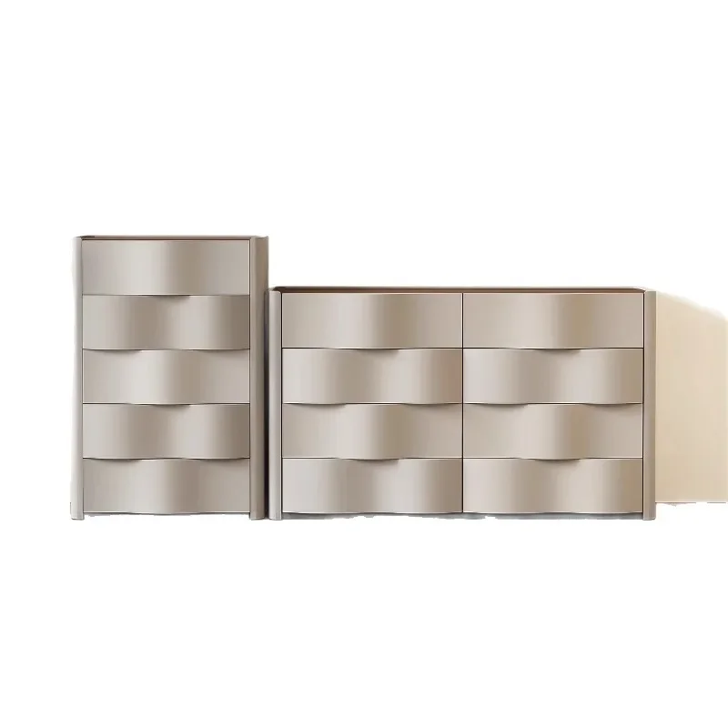 

Modern Italian minimalist light luxury high-end solid wood bedroom, antique locker at the end of the bed