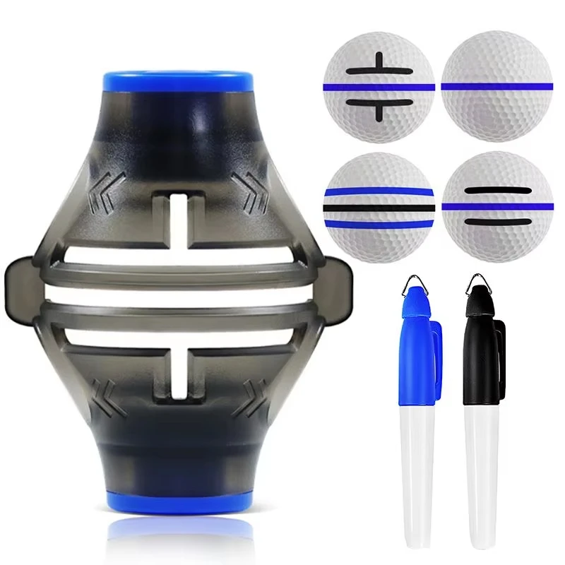 360 Degree Golf Ball Marker Rotating Line Drawer Training Aid Kit with 2 Washable Markers for Practice Alignment and Swing