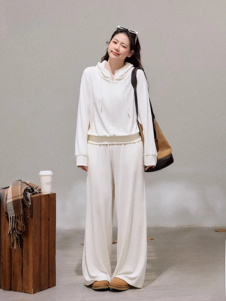 

Зимний наряд больших размеров, толстовка с капюшоном и повседневные брюки, молочно-белый комплект для полной сестры, корейский Sle, удобная мода