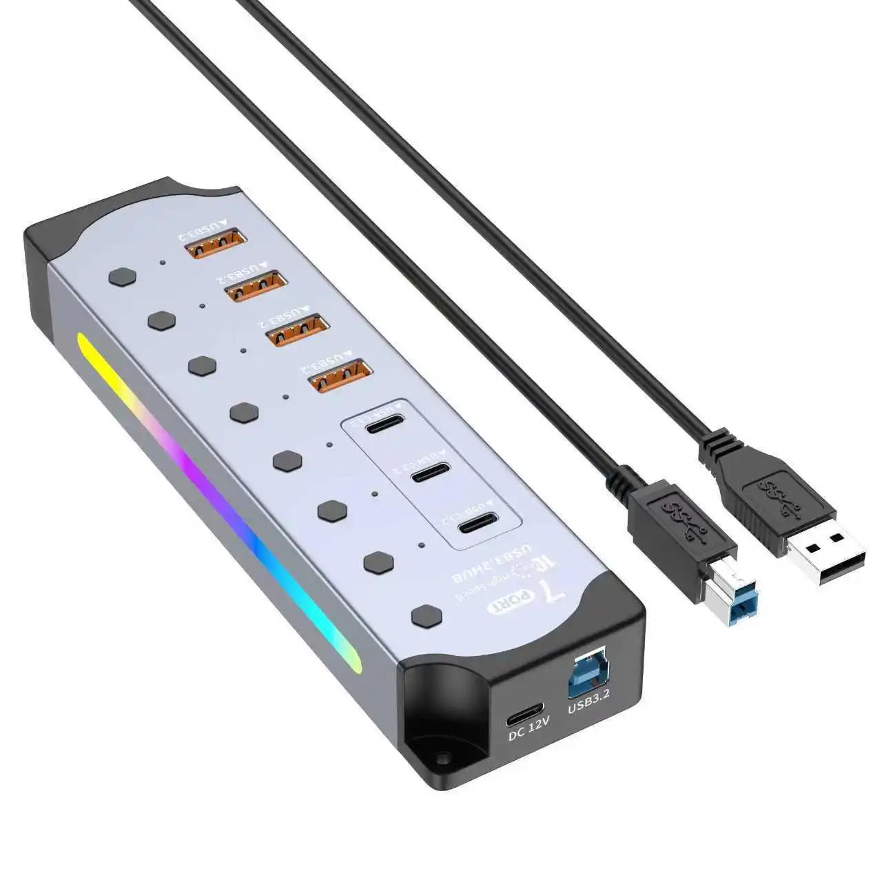 

7Port USB 3.2 USB C Hub 10Gbps USB-A 3.2 3 USB-C 3.2 4 USB 3.0 Ports Individual Switches 12V EUPower Adapter Expander for Laptop