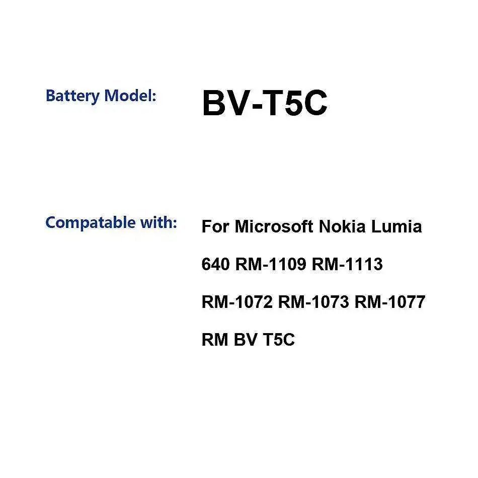 

BV-T5C для Nokia Lumia 640 RM-1109 RM-1113 RM-1072 RM-1073 RM-1077 RM 2500 мАч аккумулятор мобильного телефона прочный надежный источник питания