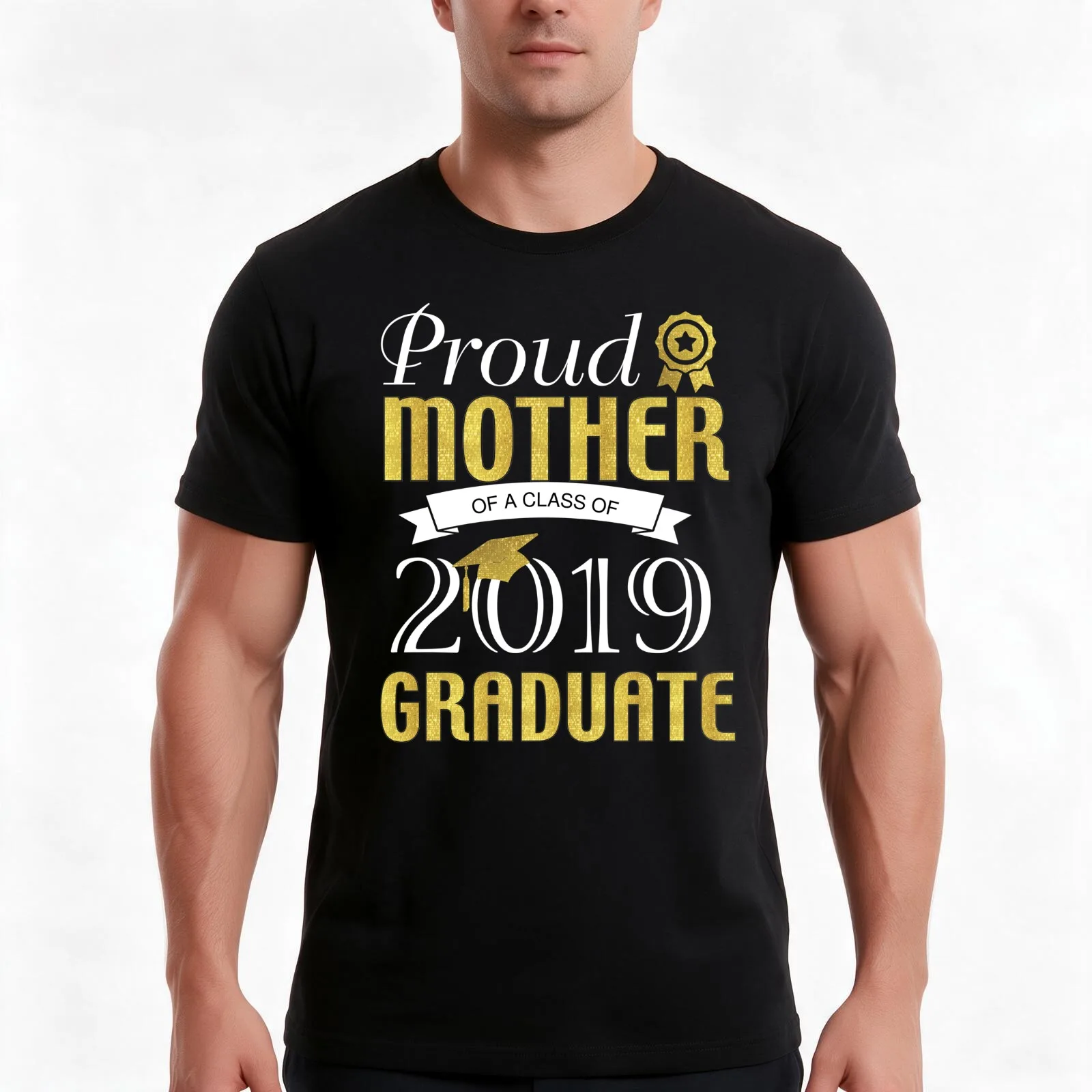 Proud Mom of a 2019 graduate 2019 grad School grad College Graduation Proud Mother T-Shirt, Summer Casual Cotton Tee