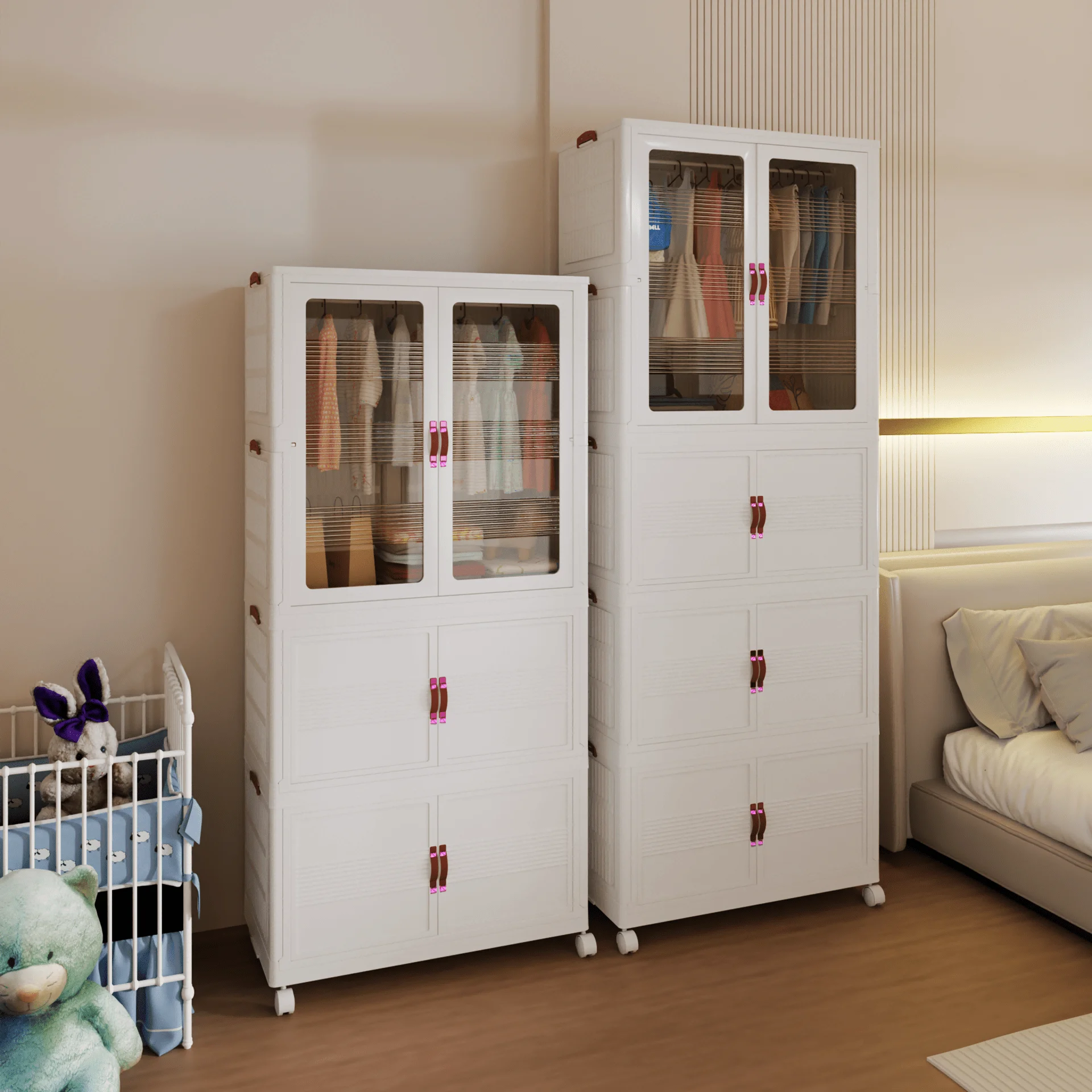 

Plastic Storage Cabinet, Foldable Storage Wardrobe With Lid And Wheels, Foldable Storage Box With Door, Closet Storage Cabinet A