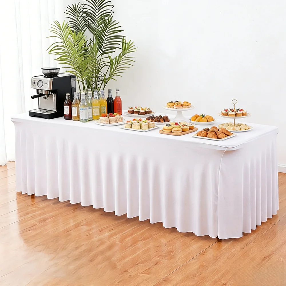 Elastic Table Cloth Hotel Conference Meeting Room Office Long Rectangle Heavy Milk Silk Jellyfish Table Cover Wedding Decoration