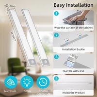 Night Light Under Cabinet Lights Ultra Thin LED Light Motion Sensor Wireless Rechargeable 3 Color For Kitchen Bedroom Lighting