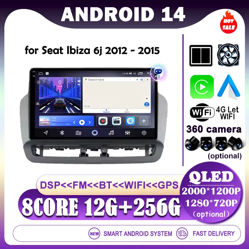 

Android 14 for Seat Ibiza 6j 2012 - 2015 Car Multimedia Player 4G WIFI Carplay QLED Screen Radio Stereo GPS Navigation DSP BT