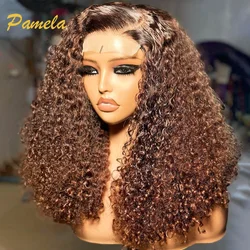 Brown Curly Wear and Go Glueless Human Hair Wigs Brazilian 250% Density 13x4 HD Transparent Lace Frontal Wigs For Women