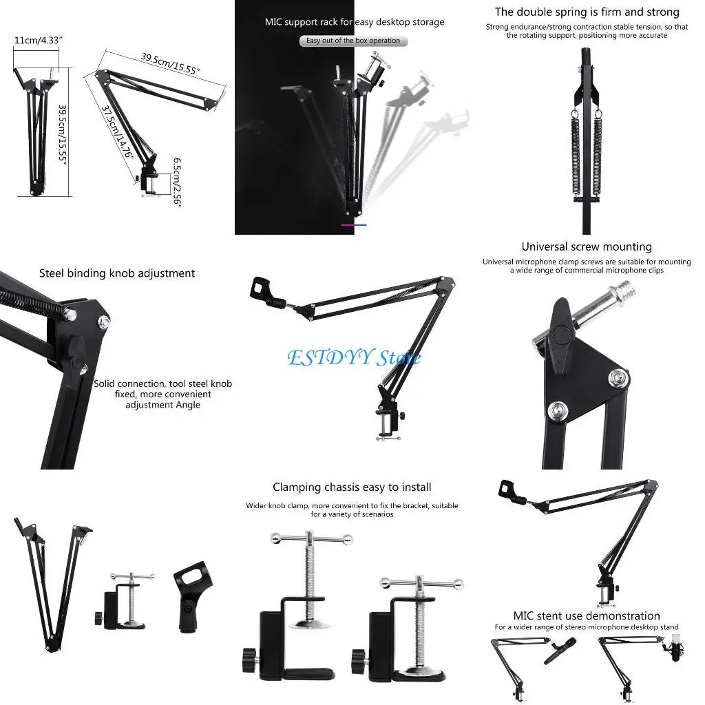 

G6DE Microphone Arm Stand Metal Holder Adjustable Boom Scissor Arm Stand Heavy Suspension Boom Microphone Stand Durable