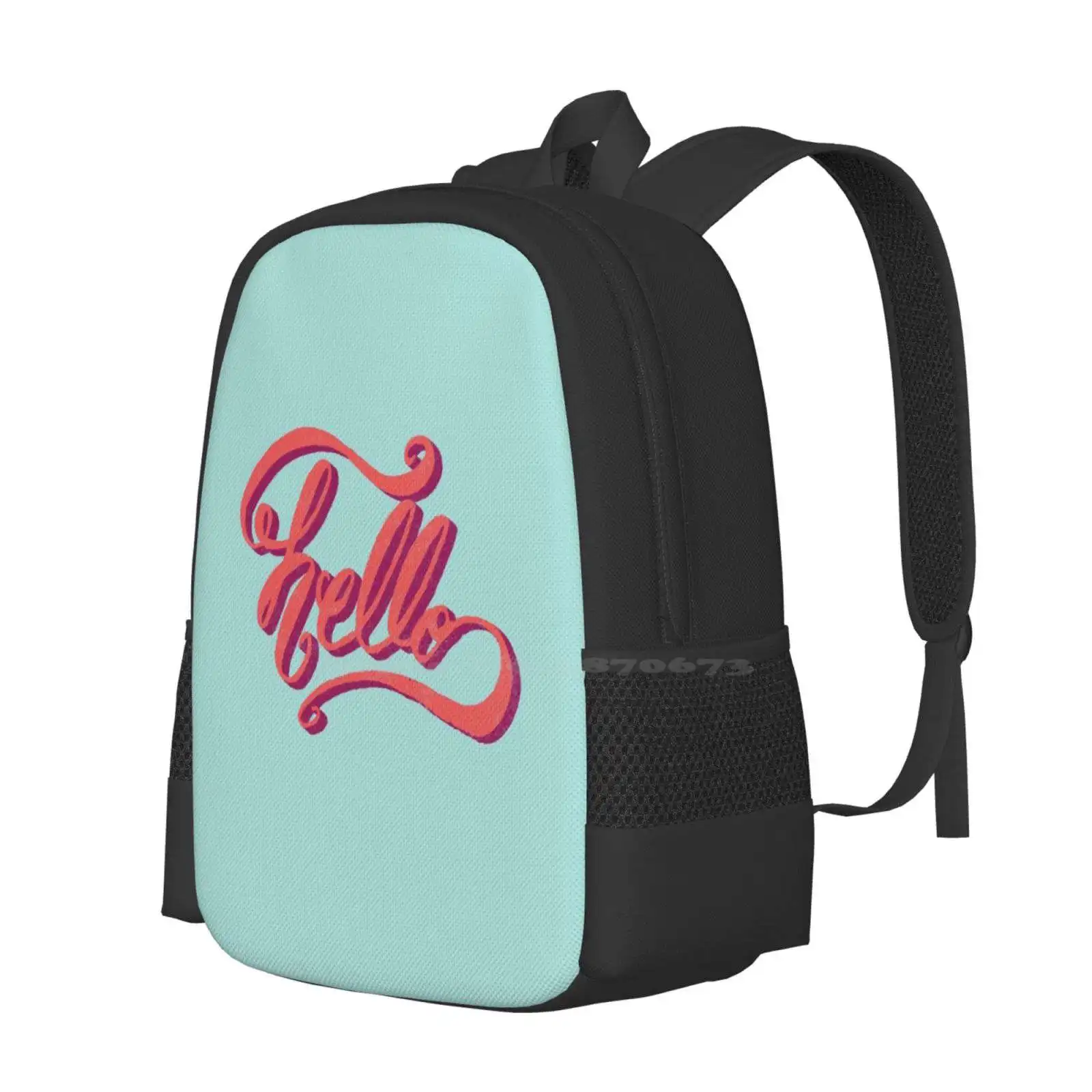 Hey Hi Hello Hot Sale Schoolbag Backpack Fashion Bags Hey Hello Greeting Hi There Typography Type Handletter Lettering