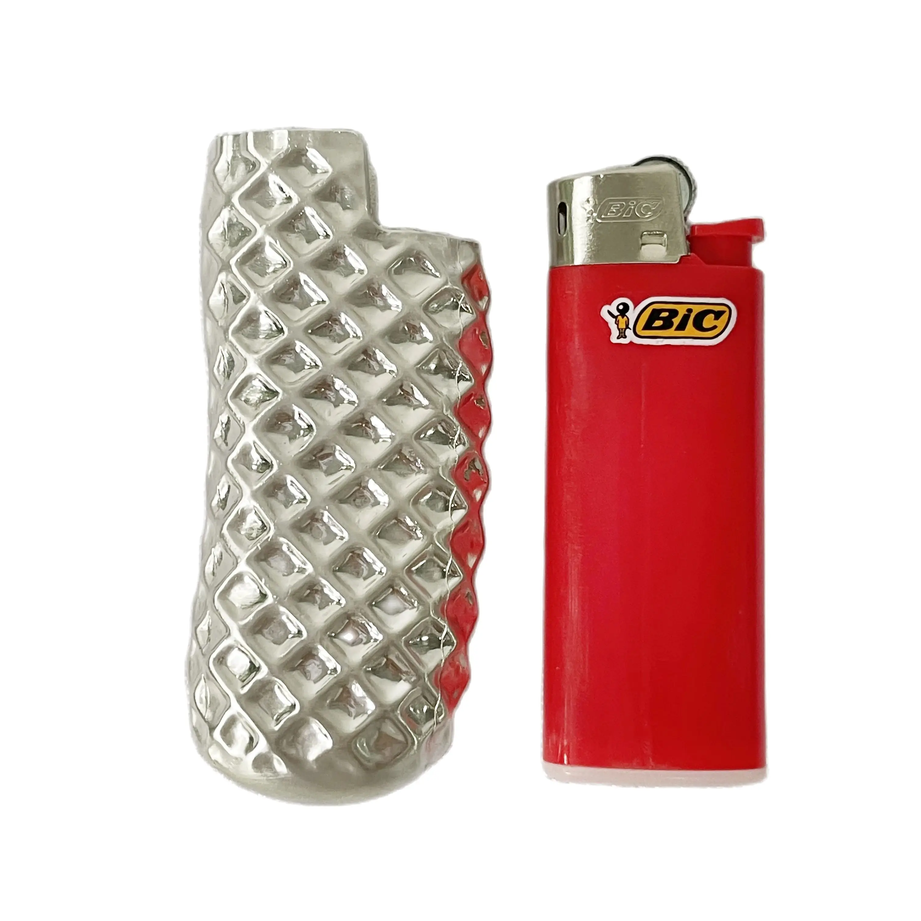 For BIC Mini Lighter J25/5 - Zinc Alloy Metal Case with Decorative Mesh Pattern - Portable and Stylish