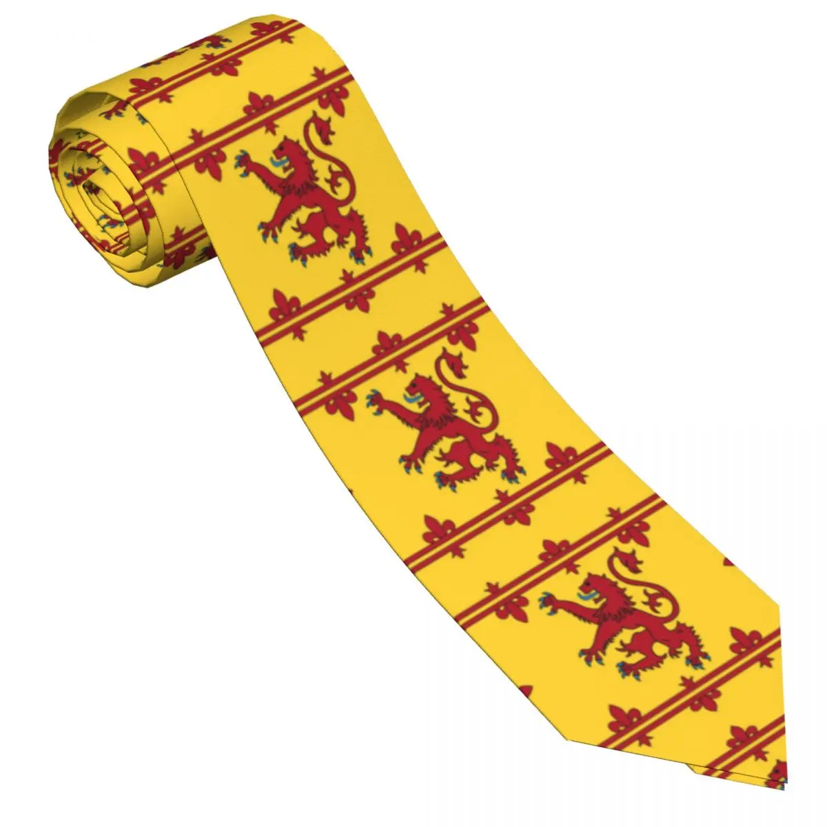 เนคไทลายสก็อตสุดคลาสสิกสำหรับผู้ชายเนคไทลายธงสิงโตแบบอาละวาดปกแคบแบบลำลองเข้ารูปของขวัญ