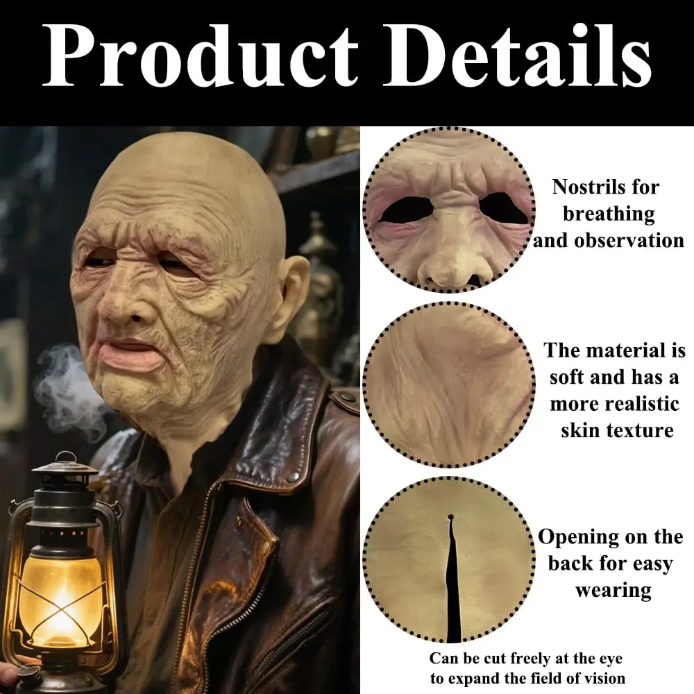 Realistische alte Mann Maske Latex Glatze Mann menschliche Maske Opa gruselige Falten voller Kopf Maske Cosplay Halloween Maskerade Kostüm Requisiten