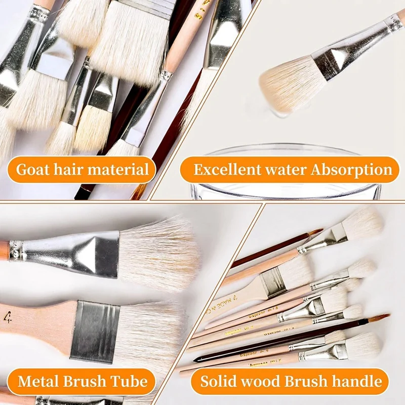 A46T Mop Brush for Acrylic Painting,10 PCS Glaze Brushes for Pottery Goat Hair Blend Mop Brush Set for Pottery Acrylic Paint