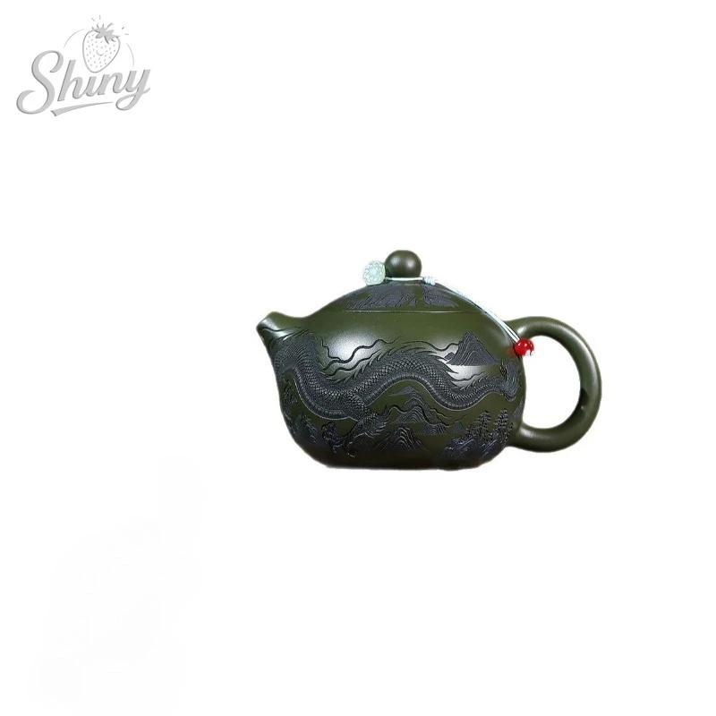 إبريق شاي من الطين الأرجواني من ييشينغ مصنوع يدويًا من الطين الأخضر الخام مع أنماط التنين إبريق شاي Xi Shi ذو سعة كبيرة #5