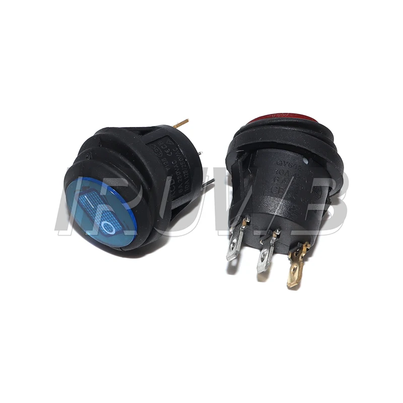 1PCS 3Pin Rocker Switch 6A 10A 250V 125V AC LED On Off Waterproof Vehicle Boat Switch Round Switch SPST