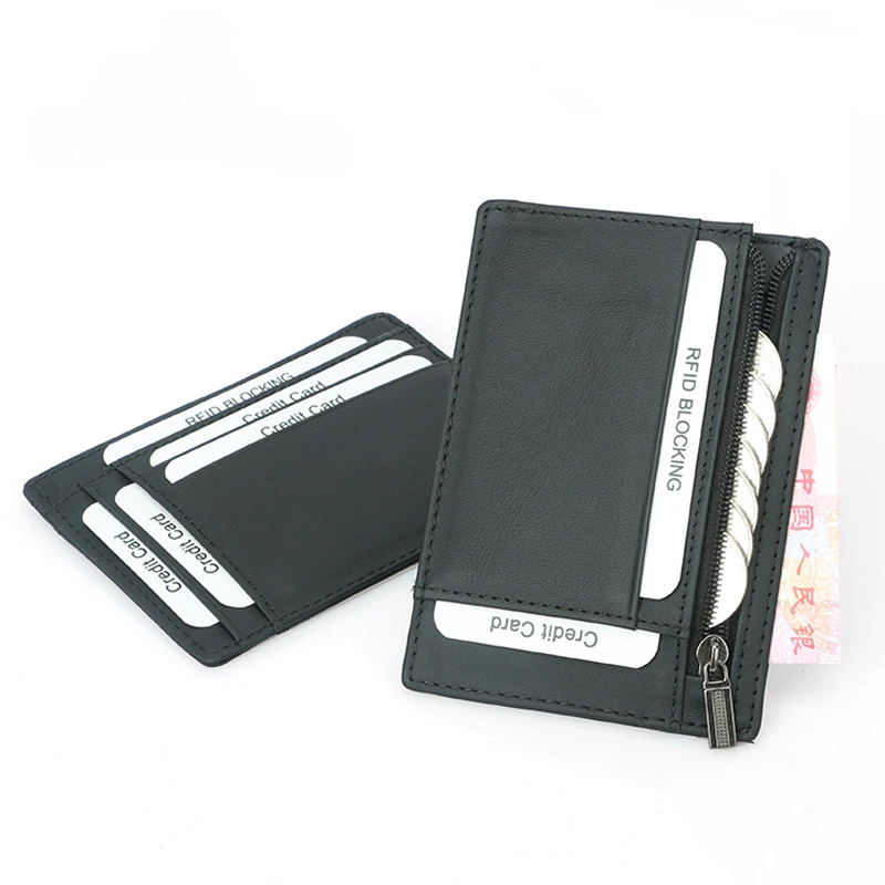 New style carbon fiber pattern card holder Casual fashion first cowhide zipper coin card holder