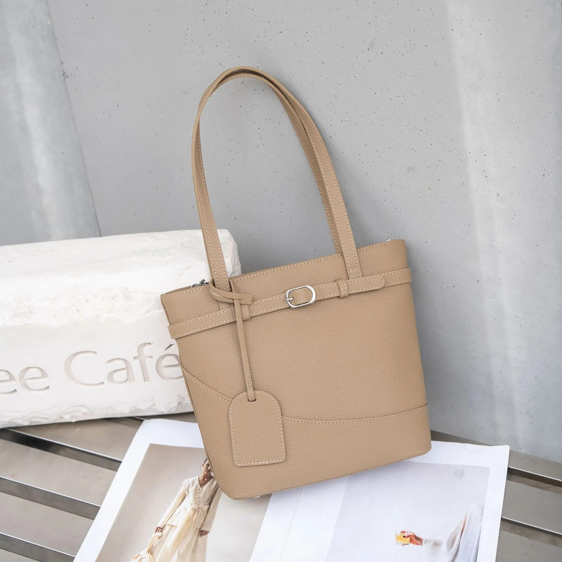 Leather Bucket Bag: Genuine Grain Cowhide Sling Purse for Students | Spacious Soft Crossbody with Key Organizer