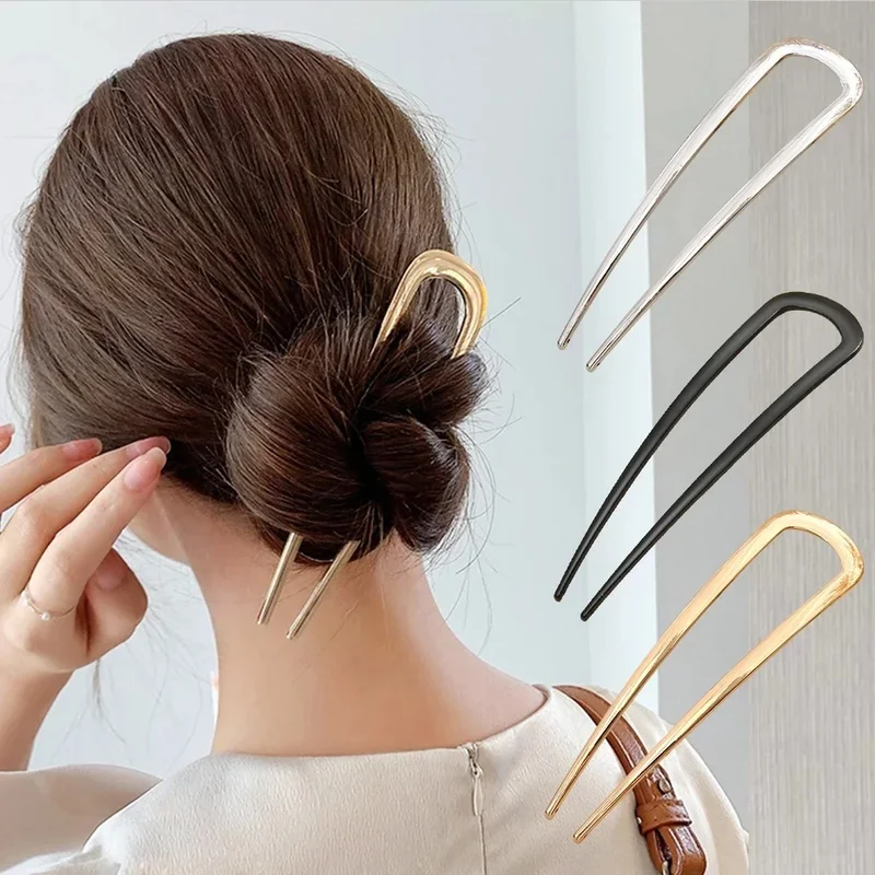 Thick Simple U Shaped Hair Forks For Women Girls Metal Hairpin Geometric Hair Clip Pins Fashion Female Hair Accessories