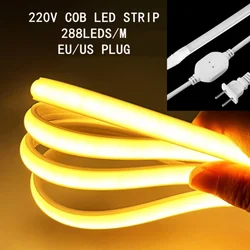 220V COB Led Strip Light 288 Leds/M Super Bright Flexible Tape EU Power Plug Waterproof 1-10M for Outdoor Home Lighting Decor