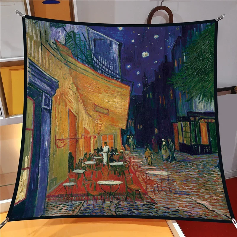 Van Gogh oil painting style literary square scarf twill silk women's silk scarf decoration handmade edge scarf