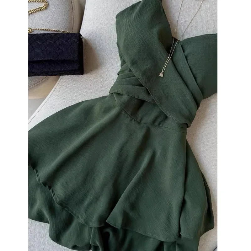 Amerikanischen Retro Grün Camis Kleid Y2K Mode Hot Girl Tiefem V Mini Kleid Sommer Neue Chic Strand Resort Ärmellose Vestidos