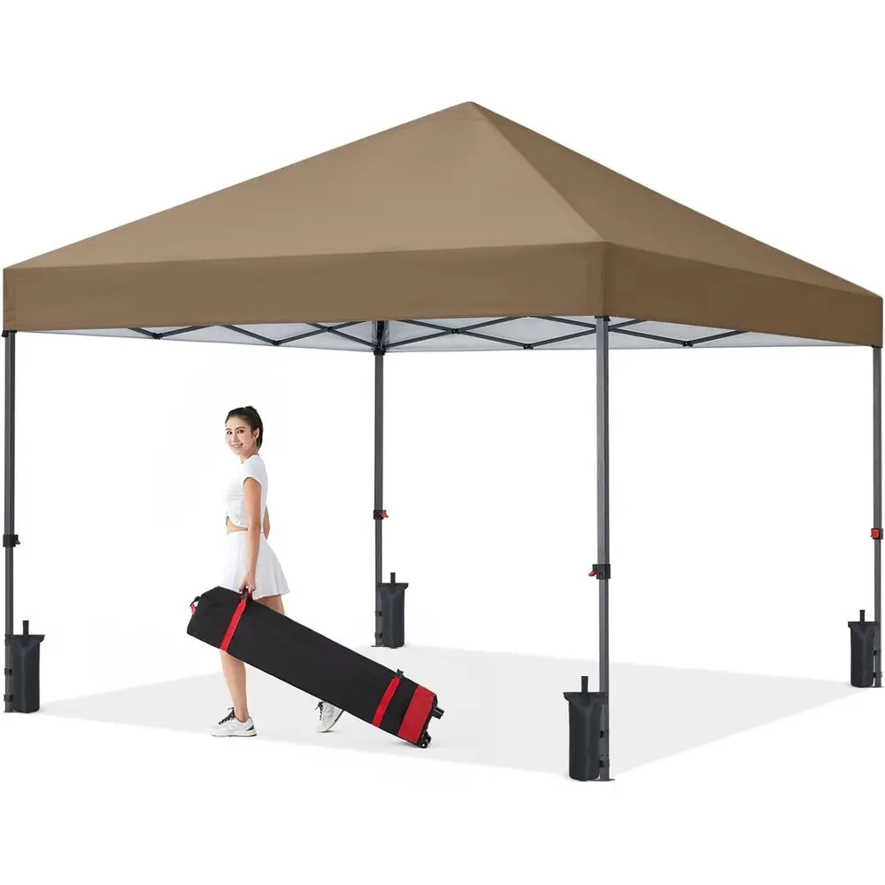 Durable Easy Up Tent with Roller Bag, 10x10, Khaki | CenterLock for Events, Party, Camping, 4 Sandbags, 8 Stakes and 4 Ropes