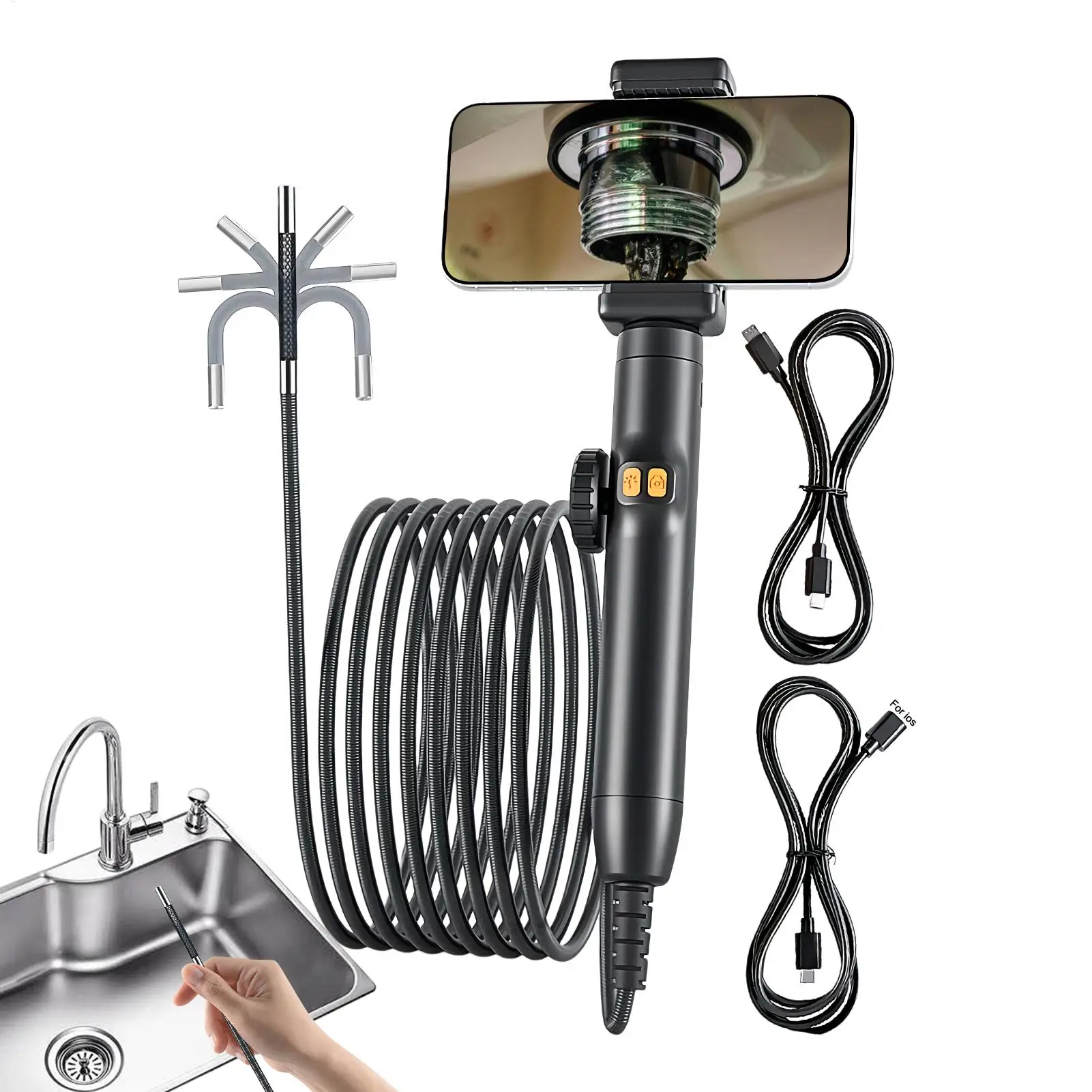 

Borescope Camera With Light Industrial Endoscope Camera Flexible Snake Scope For Mechanics Electrical Equipment Duct Automotive